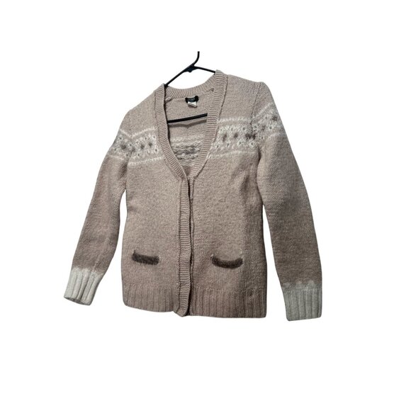 Vintage J.Crew Handknit Fair Isle Cardigan Sweater Women Small Beige Alpaca Blen - Picture 7 of 12